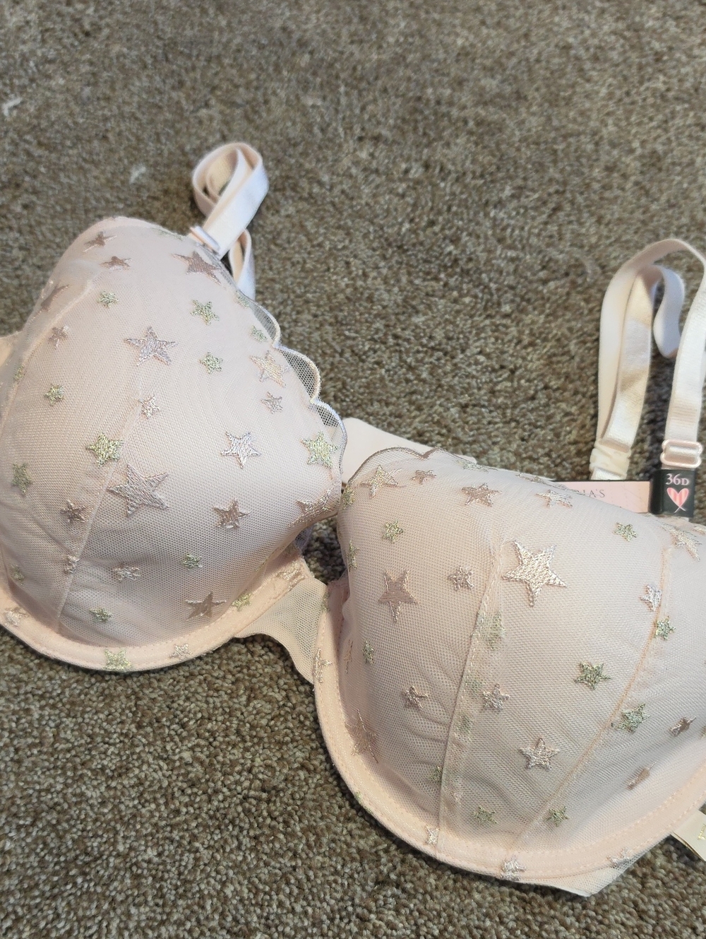 Nwt Victoria's Secret Light Pink Shiny Star-Embroidered Push-Up Bra 36D
